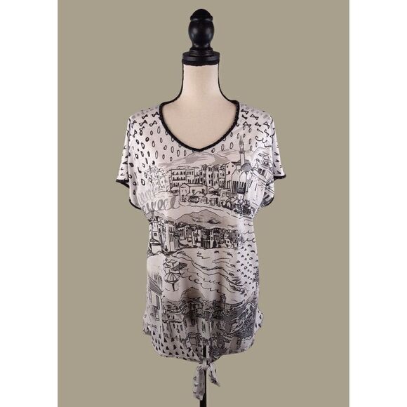 Christopher & Banks Black and White City Print Tie Front Top Size XL - Picture 1 of 11